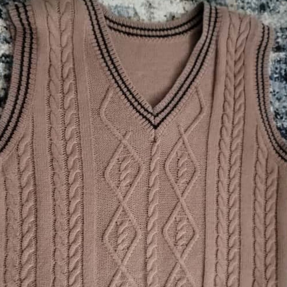 Brown Cable Knit V-neck Sweater Vest